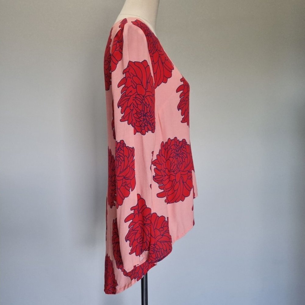 Mister Zimi Lotus Billie Red & Pink Floral Print Long Sleeve Blouse Size 10 - Picture 4 of 8